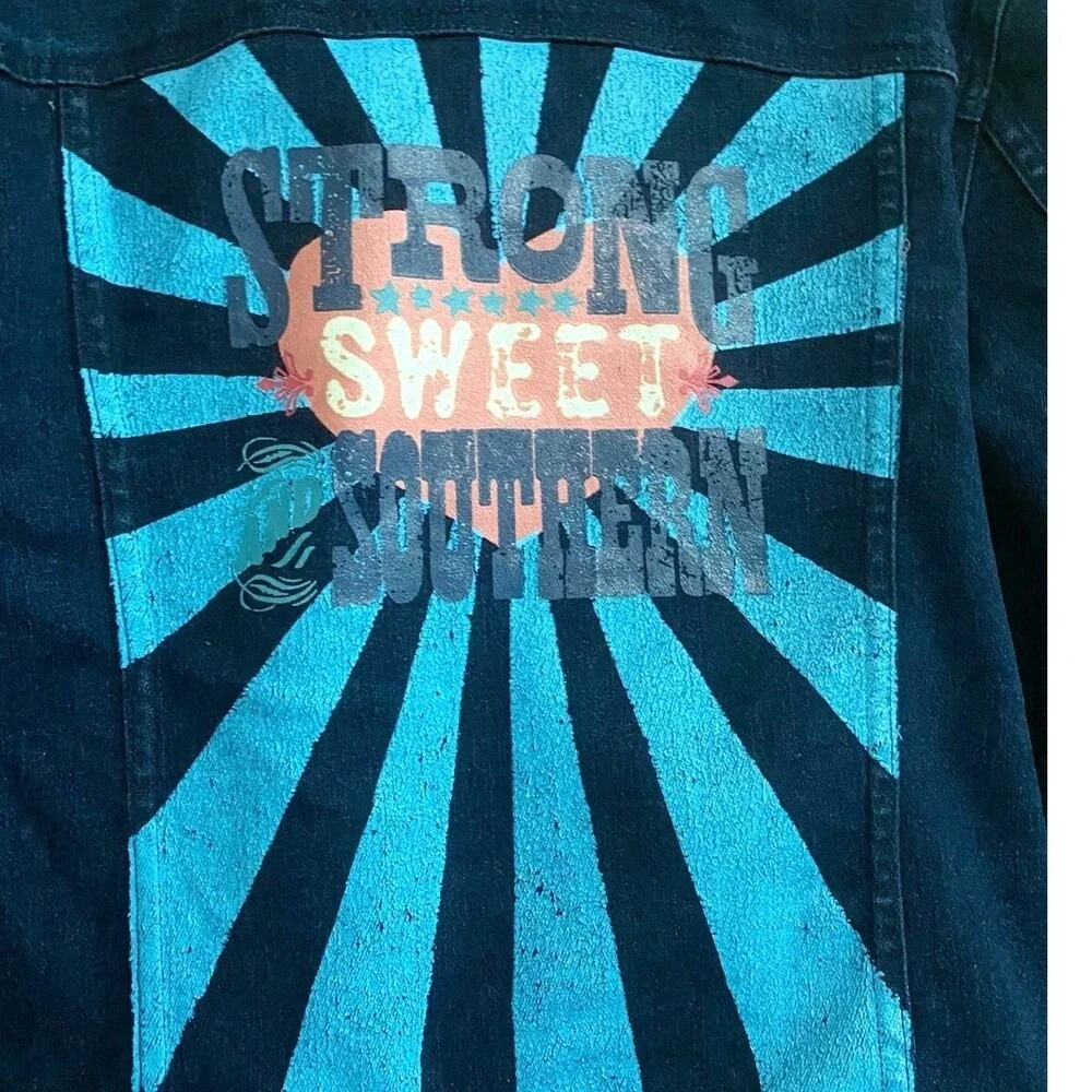 Draper James Strong Sweet and Southern Denim Jacket Dark Wash Blue Womens Medium